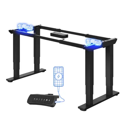 Obrázek produktu pro FLEXISPOT E6Q, elektricky výškově nastavitelný psací stůl, konstrukce se čtyřmi nohami, nosnost 250 kg, dvojitý motor, USB port a funkce pro nastavení výšky sedu, černá barva