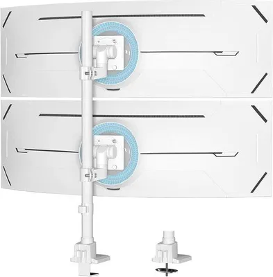 Obrázek produktu pro Držák monitoru pro dva monitory umístěné nad sebou, určený pro ploché a zakřivené obrazovky o velikosti 24–57 palců, s nastavitelnou výškou, nosnost 2–27 kg na rameno, standard VESA 75/100