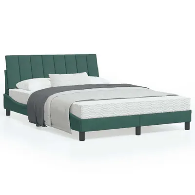 Produktbild von Design Bettgestell mit Kopfteil Dunkelgrün 140x190 cm Samt, Klassische Betten 2024 Neu
