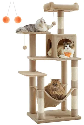 Produktbild von Katzenkratzbaum - PCT161 Kletterbaum - Höhe 143 cm - 5 Ebenen - Stabile Holzkonstruktion - Für Wohnungskatzen - Braun