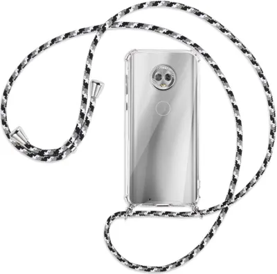 Produktbild von Handykette Backcover-Schutzhülle mit Band (Metall silberfarben) für Motorola Moto G6 - schwarz/grau/weiß