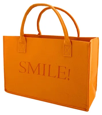 Produktbild von heimtexland ® Allzweck Filztasche Shopper Tasche Tragetasche Filz Einkaufstasche Einkaufskorb XL Shopping Bag Henkeltasche Typ717 Orange Smile