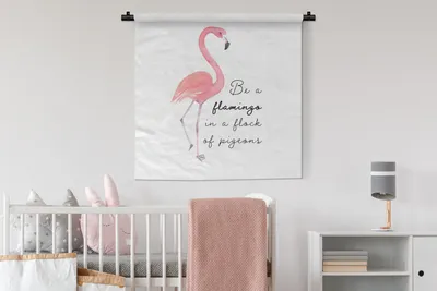 Produktbild von MuchoWow® Wandteppich Wandbehang Flamingo - Briefe - Zitate 90x90 cm Tapisserie Dekoration Wandtuch - Wandaufhänger