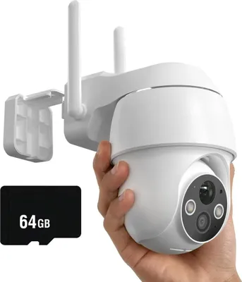 Image de Caméra de surveillance 2K pour l'extérieur, batterie externe, pivotante à 355° et 90°, caméra IP WiFi pour l'extérieur avec vision nocturne couleur, détection des personnes/mouvements, IP66, wit64GB