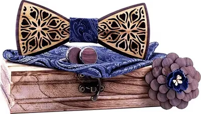 Produktbild von Elegantes Set Fliege mit Brosche in Blau und Schwarz KP30918