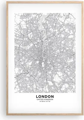 Produktbild von Gerahmtes Poster - Rahmen in heller Eiche - Stadt Karte London - 61x91,5 cm - Wand Bild - Wanddeko - Wandbilder - Kunstposter - Wandposter - Bilderrahmen - Bilder - Kunstdruck - P2NPA61x91-4680