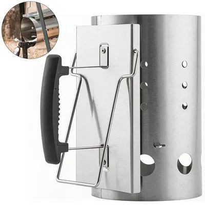 Produktbild von Faltbarer Grill Anzündkamin Edelstahl, tragbarer Holzkohle Starter, schnell Grillkohle anzünden, Camping BBQ Zubehör mit Griff