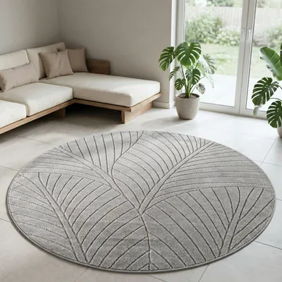 Produktbild von Carpetsale24 Outdoor Teppich, Modern Boho Design, 3D Effekt, Robust und UV-Beständig, ideal für Terrasse Wohnzimmer & Küche, Grösse: 160 cm Rund
