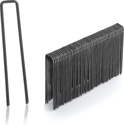 Produktbild von 100 Erdanker 150mm lang, 40mm breit, Ø 2,5 mm, Befestigungsanker Bodenanker für den Garten aus unverzinktem Stahl, Erdnägel Heringe zur Befestigung von Unkrautvlies, Kunstrasen