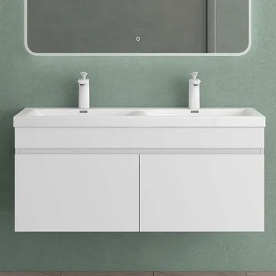 Produktbild von Mai & Mai Badmöbelset Waschbeckenunterschrank 120x48x55cm Doppelwaschbecken und Unterschrank Weiß Matt Botanica