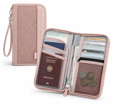 Produktbild von RFID Reiseorganizer für Reisepass Karten Bargeld mit Handschlaufe für Reisedokumente in Rosa
