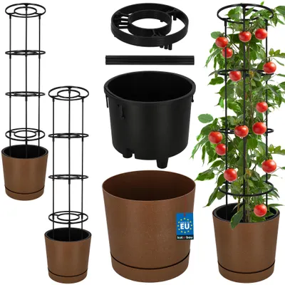 Produktbild von KOTARBAU® 2er Set Pflanztopf für Tomaten ⌀ 29 cm Blumentopf mit Rankhilfe für Kletterpflanzen Tomatenturm 108 cm Robust & Langlebig Kunststoff Braun