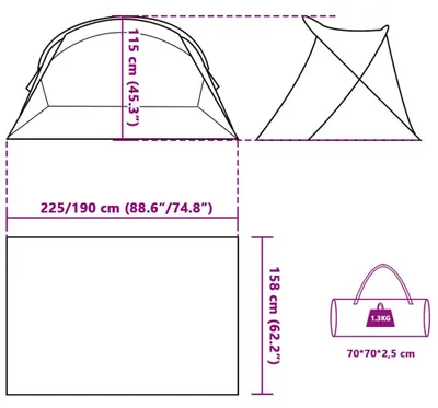 Produktbild von vidaXL Strandzelt 2 Personen Grau Pop-Up Wasserdicht