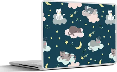 Produktbild von MuchoWow® Laptop Aufkleber Sticker Cover Muster - Katze - Mond - Jungen - Mädchen - Kinder - Kind 25x18 cm - Laptop-Deko