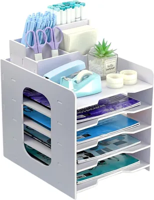 Produktbild von Dokumentenhalter 5 Ablagen, Holz Schreibtisch-Organizer, A4 Ablagekorb, für Büro