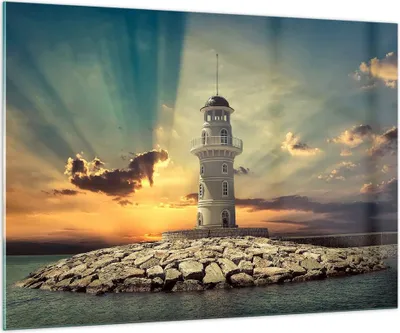 Produktbild von Bilder auf glas - Leuchtturm Wasser Meer Steine - 100x70cm - Glasbilder - Wandbilder - Kunstdruck - zum Aufhängen bereit - Wanddekoration aus Glas - Glas Bilder - Wandbild auf Glas - GAA100x70-2895