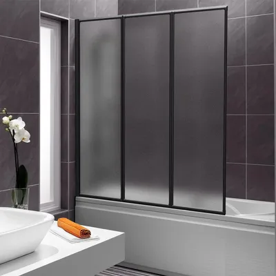Obrázek produktu pro Sprchový paraván Jayseuw 120 × 140 cm, trojdílná skládací stěna pro vanu, černý rám, sprchový paraván, nástavec na vanu, sprchové paravány