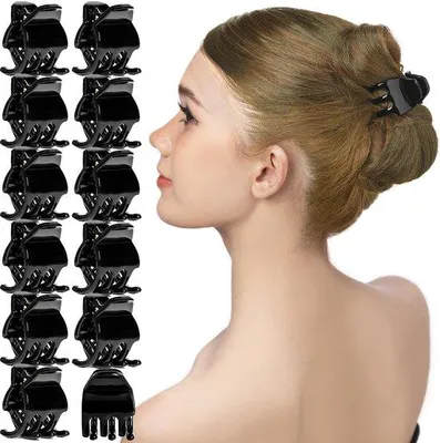Produktbild von Kunststoff-Haarspangen 3-Teller 12er Set, Mädchen-Haarspangen, schwarze Haarspangen, Kunststoff