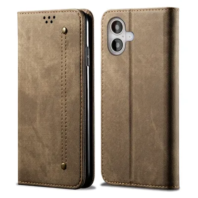Obrázek produktu pro Pouzdro pro iPhone 16, Kožené Peněženkové Pouzdro s Magnetickým Uzavíráním a Stojánkem Khaki