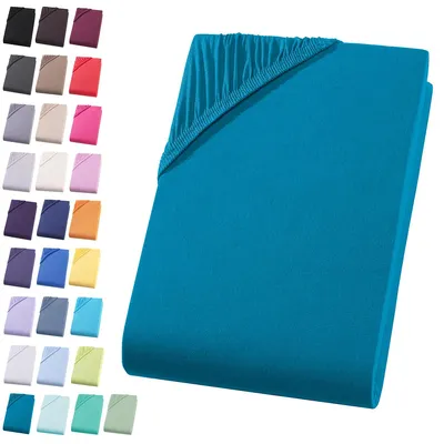 Produktbild von Jersey Spannbettlaken 180-200x200 cm Spannbettuch 100% Baumwolle Bettlaken, Petrol