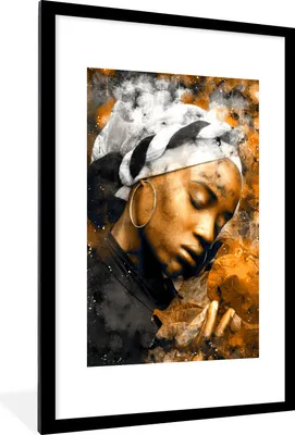 Produktbild von MuchoWow® MuchoWow® Gerahmtes Poster Frau - Abstrakt - Kopftuch 60x90 cm - Poster mit zchwarzem Bilderrahmen - Dekoration - Wandposter Wohnzimmer - Hochwertig