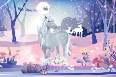 Produktbild von Muralo Vlies Fototapete Kinderzimmer EINHORN Winter Wald Blumen Br. 400cm x Hö. 280cm