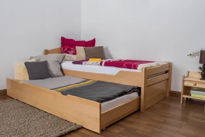 Produktbild von Einzelbett / Funktionsbett "Easy Premium Line" K1/h Voll inkl. 2. Liegeplatz und 2 Abdeckblenden, 90 x 200 cm Buche Vollholz massiv Natur