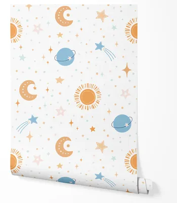 Zdjęcie produktu dla TAPETA NA ŚCIANĘ KSIĘŻYC PLANETY SŁOŃCE DO POKOJU DZIECKA 10m x 0.5m