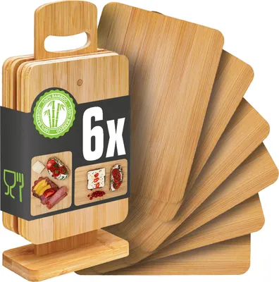 Immagine prodotto di set di 6 tavole da colazione con supporto - tavole da pane in legno 22x15