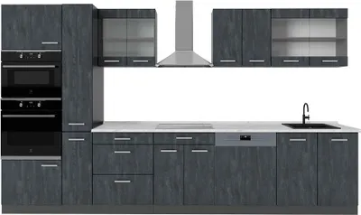 Produktbild von Küchenzeile Vicco R-Line Schwarz Beton/Anthrazit 350 cm , AP Marmor, Model 49344