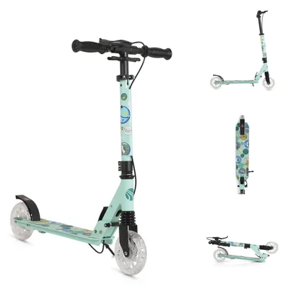 Produktbild von Byox Kinderroller Snazzy faltbar Hinterradbremse Seitenständer LED-Räder 100 kg grün
