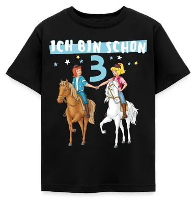 Produktbild von Spreadshirt Bibi & Tina Geburtstag Ich Bin Schon Drei Kinder T-Shirt, 110/116 (5-6 Jahre), Schwarz