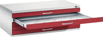 Produktbild von CP 7100 Planschrank lichtgrau, rubinrot 5 Schubladen 110,0 x 76,5 x 42,0 cm