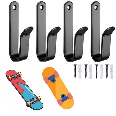 Produktbild von Set aus 4 Stabilen Wandhaltern für Skateboard, Longboard und Snowboard - Schwarz