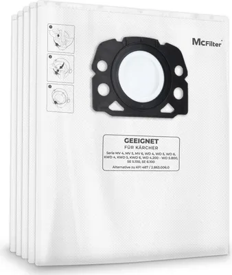 Produktbild von McFilter | 10 Staubsaugerbeutel geeignet für Kärcher WD4, WD5, WD6 P Premium, SE 5.100, SE 6.100, KWD4, KWD5, KWD6