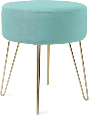 Produktbild von Theo Cleo Runder Sitzhocker Schminktisch Hocker Ottoman Gepolsterter Hocker Metallstütze (Grün, Stil I)