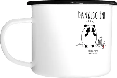 Produktbild von Mr. & Mrs. Panda Camping Tasse Panda Dankeschön - Weiß - Geschenk, Pott, Teebecher, Teetasse, Große, Emaille Becher, Emailletasse