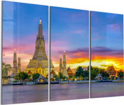 Produktbild von DEQORI Glasbild Echtglas 3x50x100 cm 'Tempel Wat Arun Bangkok' Wandbilder XXL groß