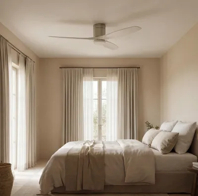 Image de Forlight - Ventilateur de plafond Stem Evo, diamètre 1320 mm, moteur DC silencieux, 30 W + 20 W LED, LED intégrées, température de couleur réglable (CCT) : 3000K - 4000K - 5000K, variateur d'intensité, 6 vitesses, pales blanches