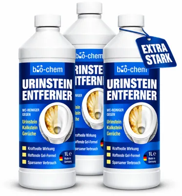 Produktbild von bio-chem Urinsteinentferner EXTRA STARK Set 3 x 1 L – Profi WC-Reiniger Gel gegen Urinstein, Kalk & braune Ablagerungen für Toilette & Urinal