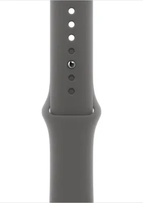 A close-up view of a gray watch band with holes for adjustment.