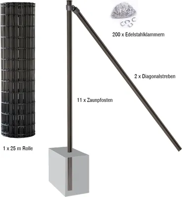 Produktbild von Gartenzaun / Gitterzaun 25 Meter Komplett-Set Foxx - Farbe: anthrazit, Höhe: 183 cm, Ausführung: zum Einbetonieren