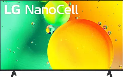 A television screen displaying a colorful abstract image with the LG NanoCell logo.