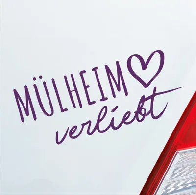 Produktbild von Auto Aufkleber Hellweg Druckerei Mülheim verliebt Herz Stadt Heimat Liebe Car 19x19 cm Lila Sticker Heckscheibenaufkleber