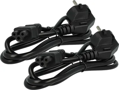 Produktbild von vhbw 2x Netzkabel Schutzkontaktstecker kompatibel mit Vorwerk Kobold VR300, VR100, VR200 - C5 Micky Mouse Kleeblatt Buchse, 1,2 m