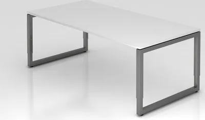 Produktbild von Schreibtisch Pavo | Weiß | Graues Gestell | BxT 200x100cm | Arbeitshöhe 65-85cm | höhenjustierbar, 1cm Raster | O-Fuß-Gestell eckig | Rechteckform mit schwebender Tischplatte