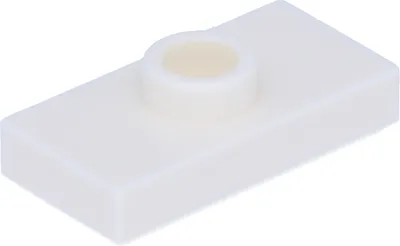 A single white LEGO brick with a single stud on top, shown at a slight angle on a white background.