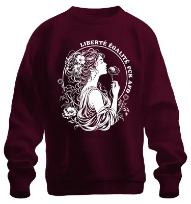 Zdjęcie produktu dla Bluza z nadrukiem "Liberté Égalité", sarkastyczny motyw, kolor burgundowy, rozmiar XL