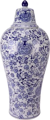 Immagine prodotto di Fine Asianliving Vaso cinese con coperchio in porcellana blu bianco motivo floreale dipinto a mano D30xH72cm Vaso decorativo Vaso di fiori Vaso orientale in ceramica Vaso di decorazione Vaso moderno per la decorazione della tavola