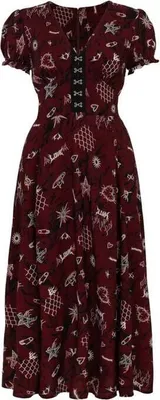 Produktbild von Hell Bunny Langes Kleid Damen Doomed Dress rot/schwarz/weiß L